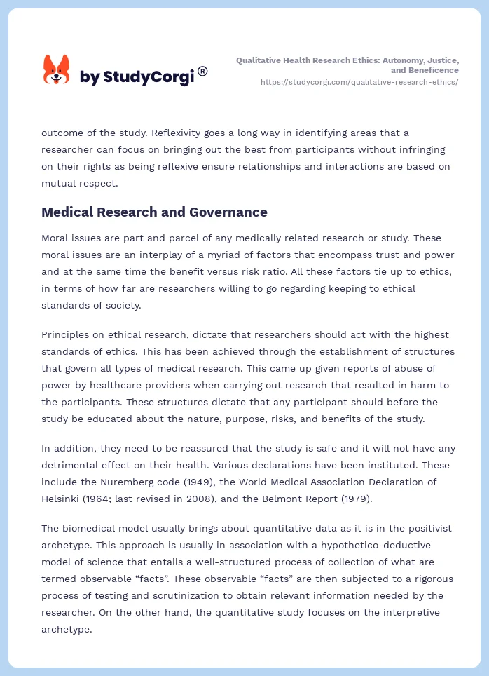 Qualitative Health Research Ethics: Autonomy, Justice, and Beneficence. Page 2