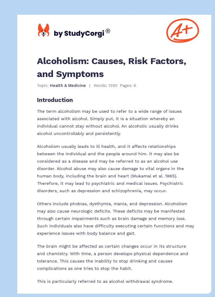 Alcoholism: Causes, Risk Factors, and Symptoms. Page 1
