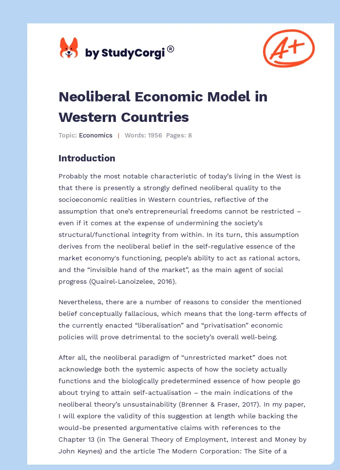 Neoliberal Economic Model in Western Countries. Page 1