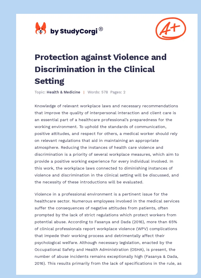 Protection against Violence and Discrimination in the Clinical Setting. Page 1