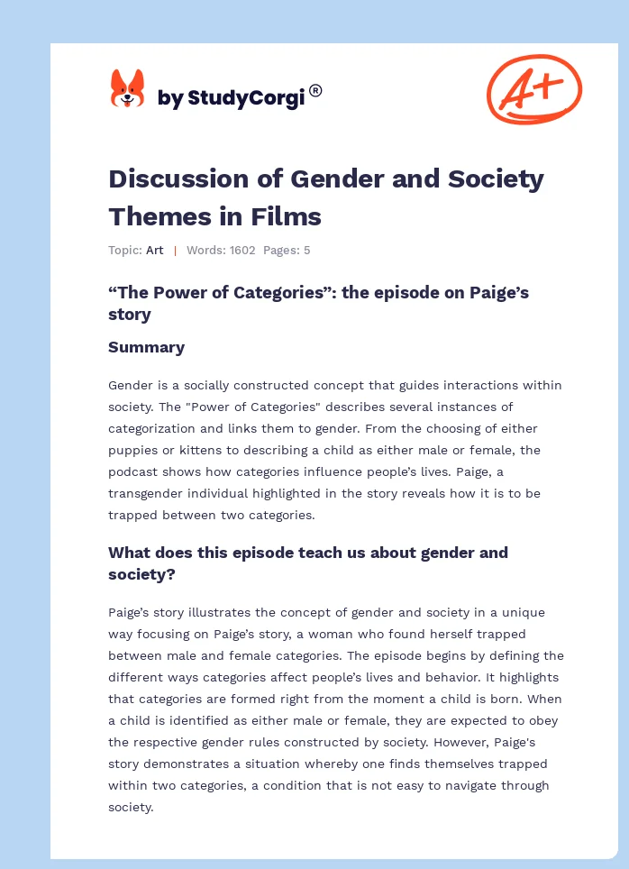 Discussion of Gender and Society Themes in Films. Page 1
