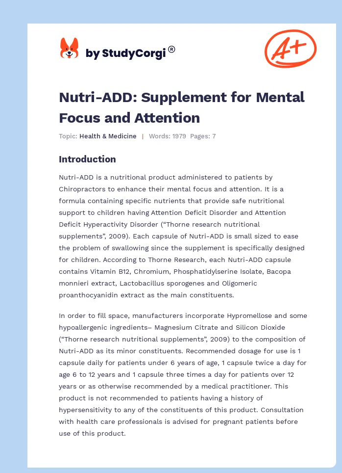 Nutri-ADD: Supplement for Mental Focus and Attention. Page 1