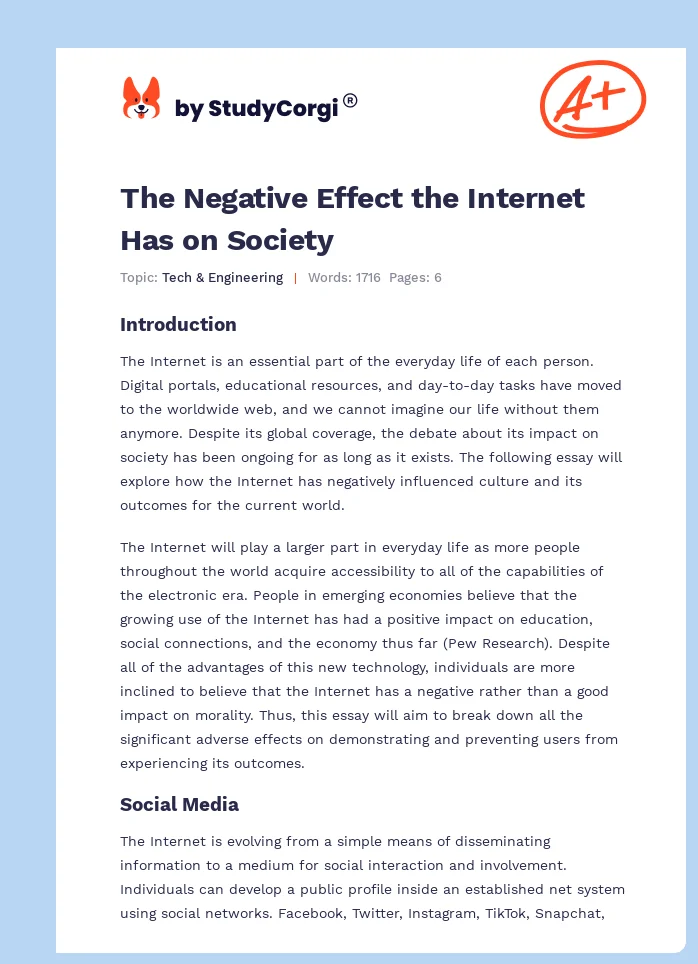 The Negative Effect the Internet Has on Society. Page 1