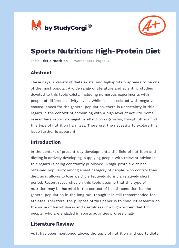 Sports Nutrition: High-Protein Diet. Page 1