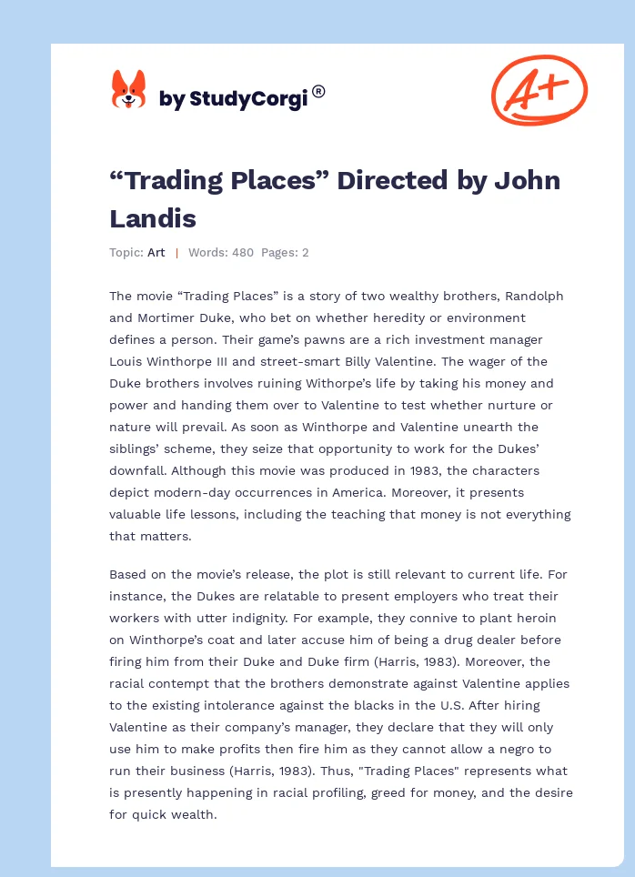 “Trading Places” Directed by John Landis. Page 1