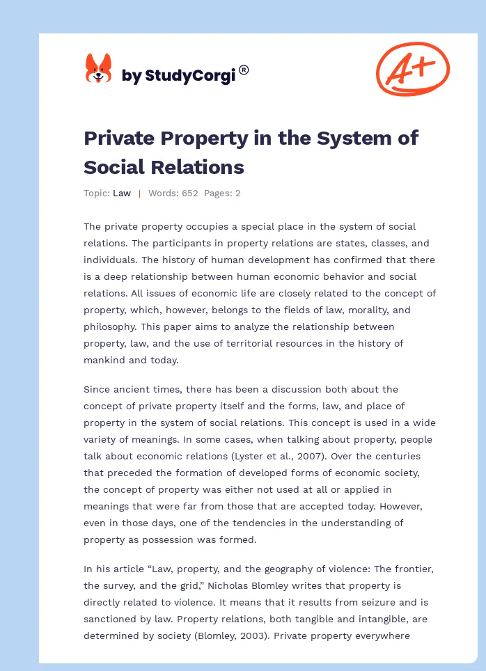 Private Property in the System of Social Relations. Page 1