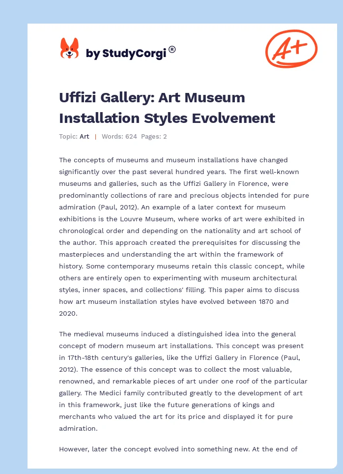 Uffizi Gallery: Art Museum Installation Styles Evolvement. Page 1