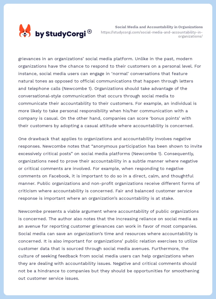 Social Media and Accountability in Organizations. Page 2