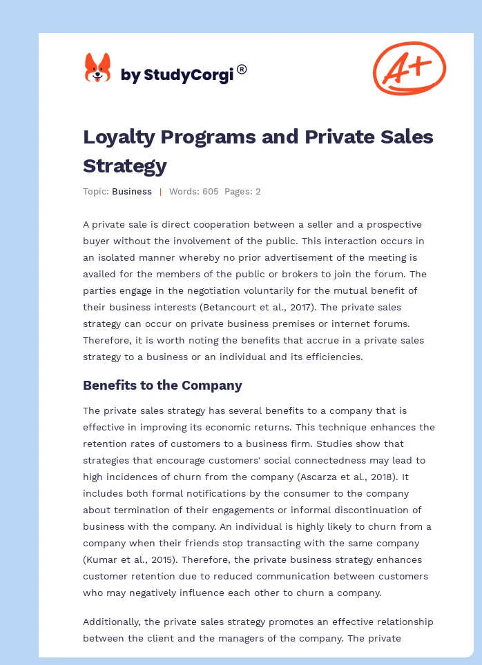 Loyalty Programs and Private Sales Strategy. Page 1