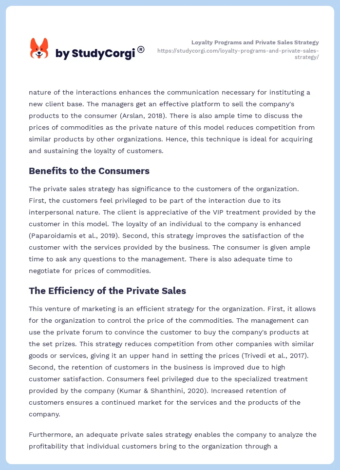 Loyalty Programs and Private Sales Strategy. Page 2