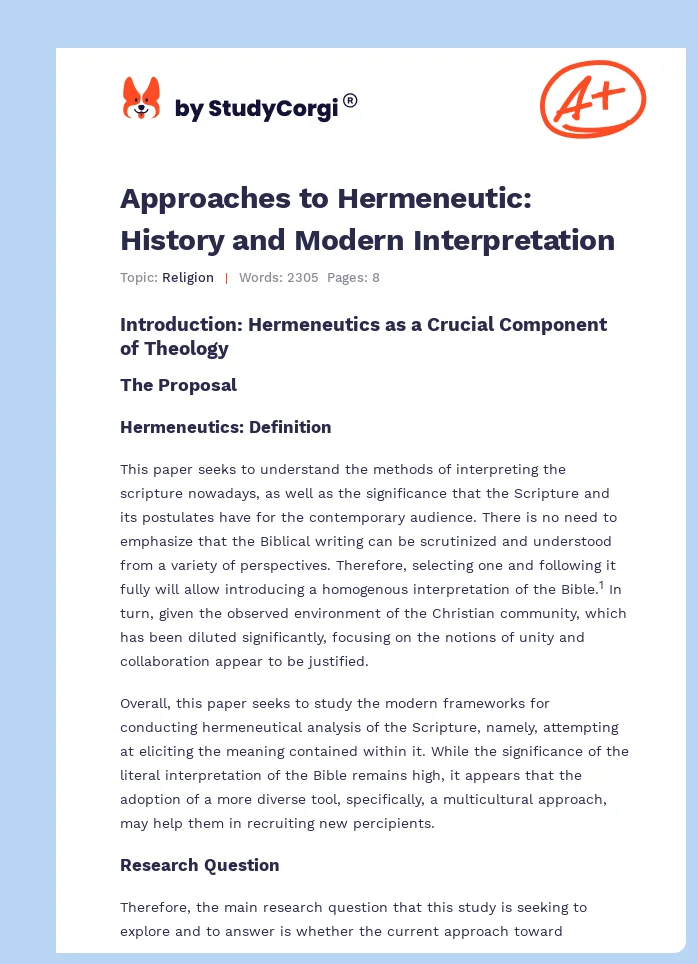 Approaches to Hermeneutic: History and Modern Interpretation. Page 1