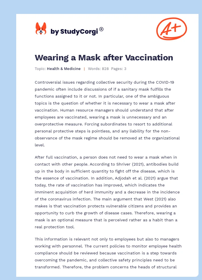 Wearing a Mask after Vaccination. Page 1