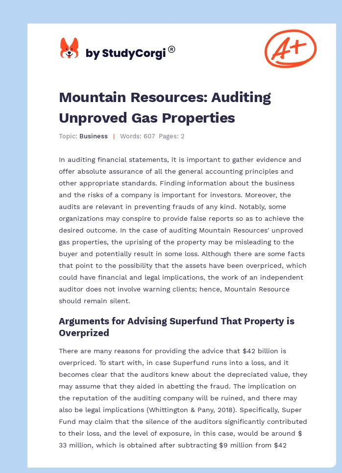 Mountain Resources: Auditing Unproved Gas Properties. Page 1