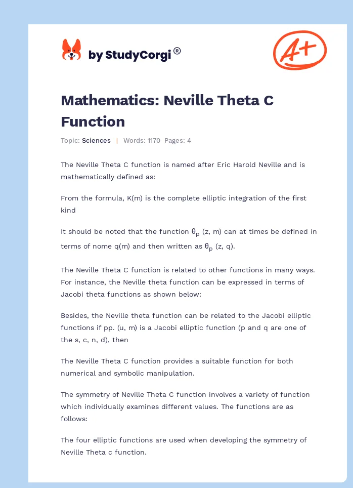 Mathematics: Neville Theta C Function. Page 1