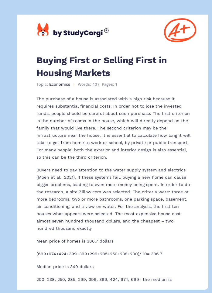 Buying First or Selling First in Housing Markets. Page 1