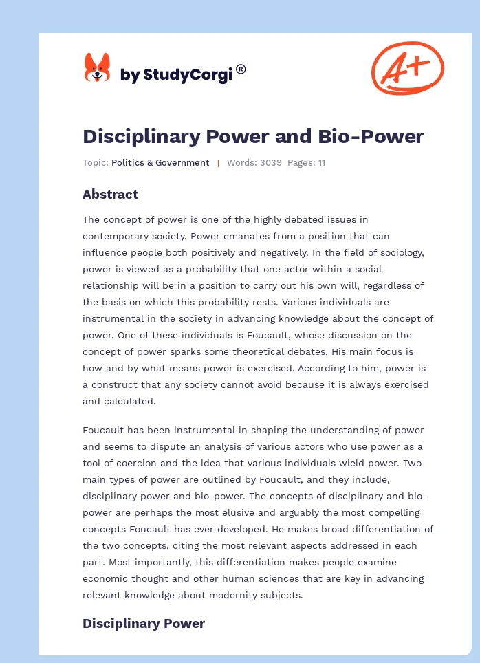 Disciplinary Power and Bio-Power. Page 1