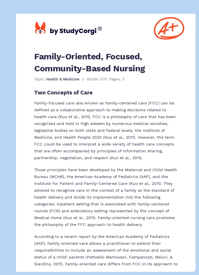 Family-Oriented, Focused, Community-Based Nursing. Page 1