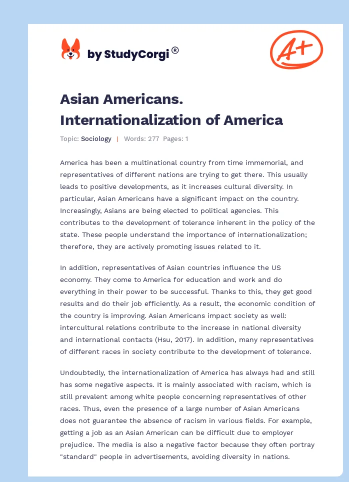 Asian Americans. Internationalization of America. Page 1