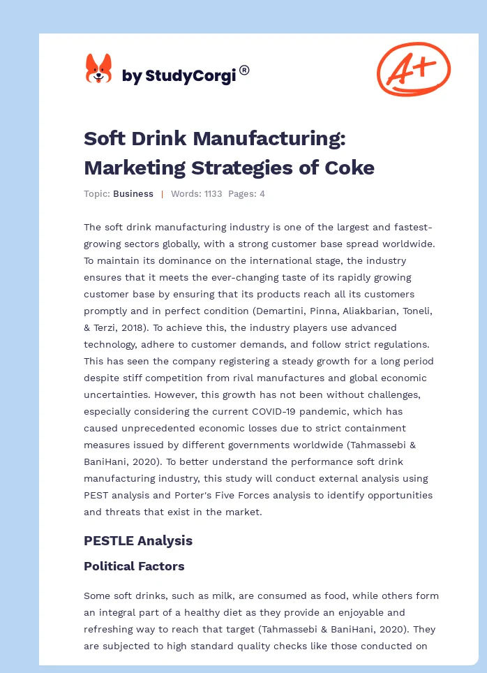 Soft Drink Manufacturing: Marketing Strategies of Coke. Page 1