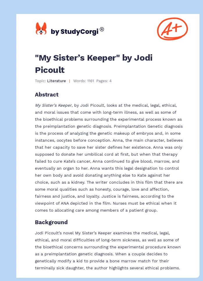 "My Sister’s Keeper" by Jodi Picoult. Page 1
