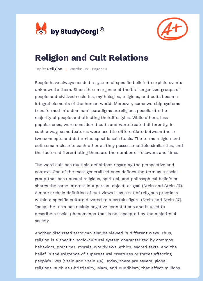 Religion and Cult Relations. Page 1