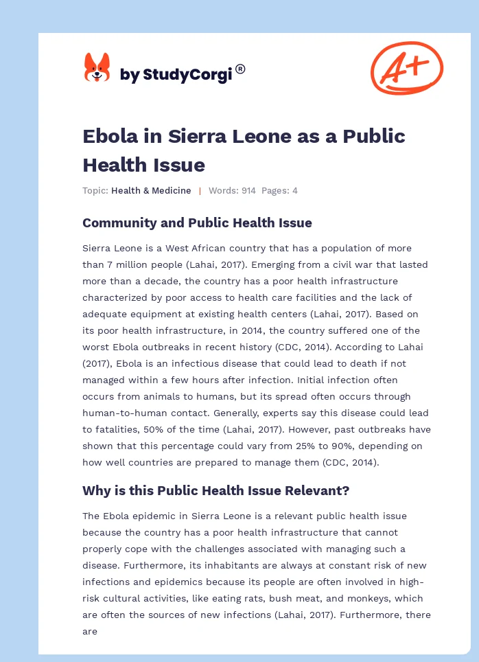 Ebola in Sierra Leone as a Public Health Issue. Page 1