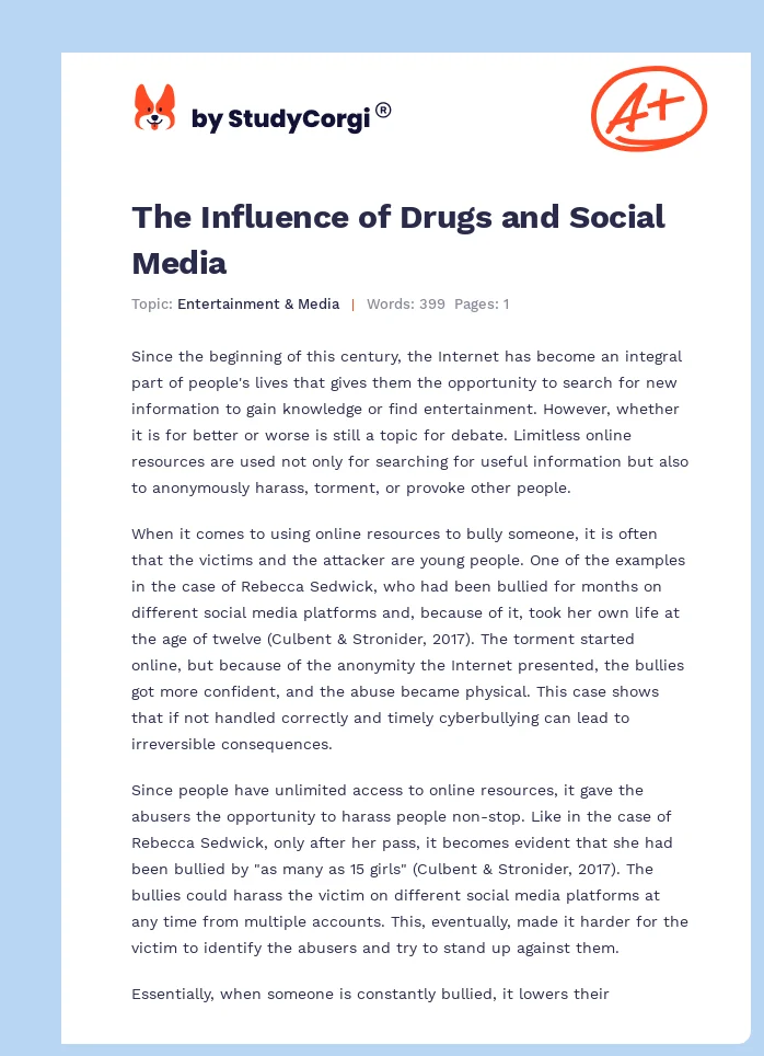 The Influence of Drugs and Social Media. Page 1