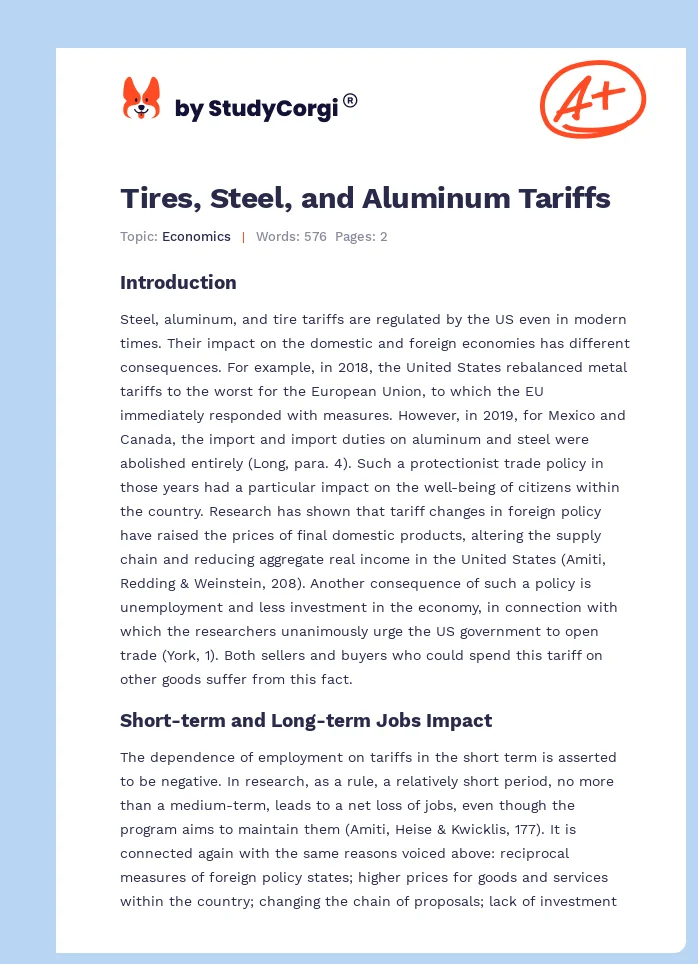 Tires, Steel, and Aluminum Tariffs. Page 1