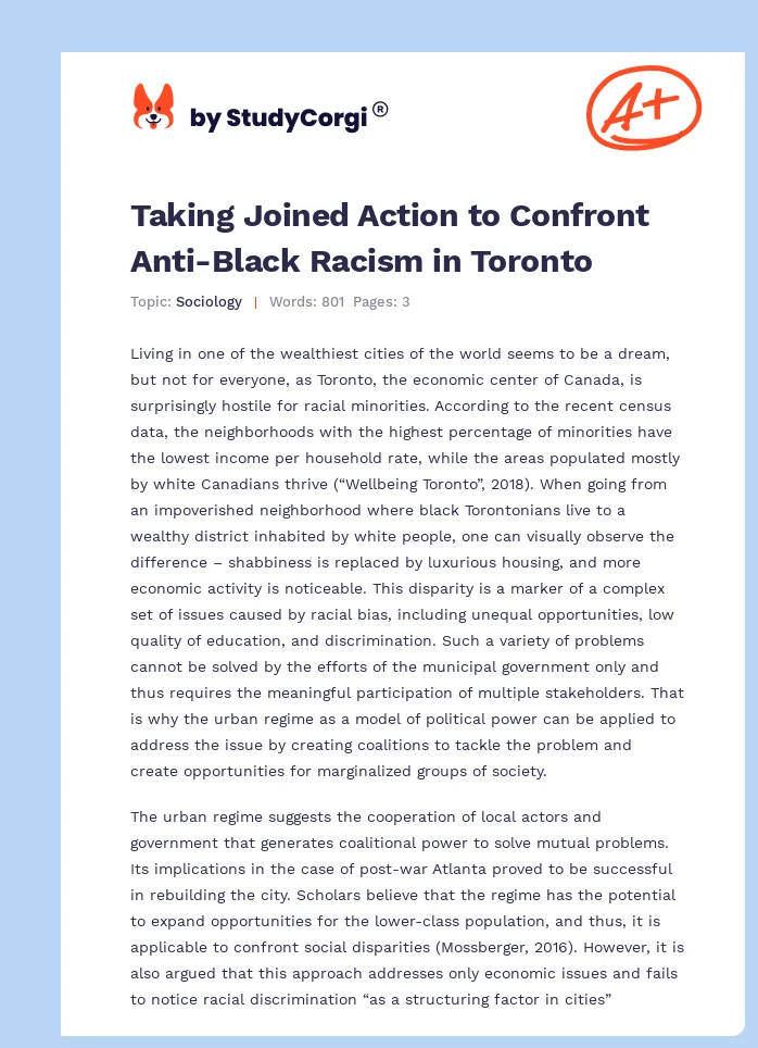 Taking Joined Action to Confront Anti-Black Racism in Toronto. Page 1
