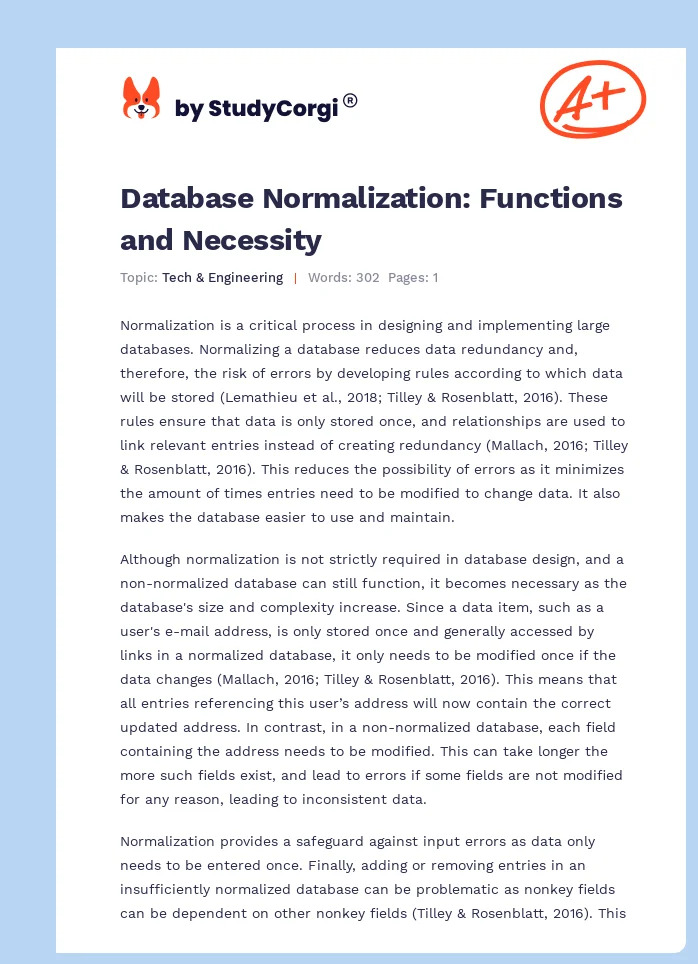 Database Normalization: Functions and Necessity. Page 1