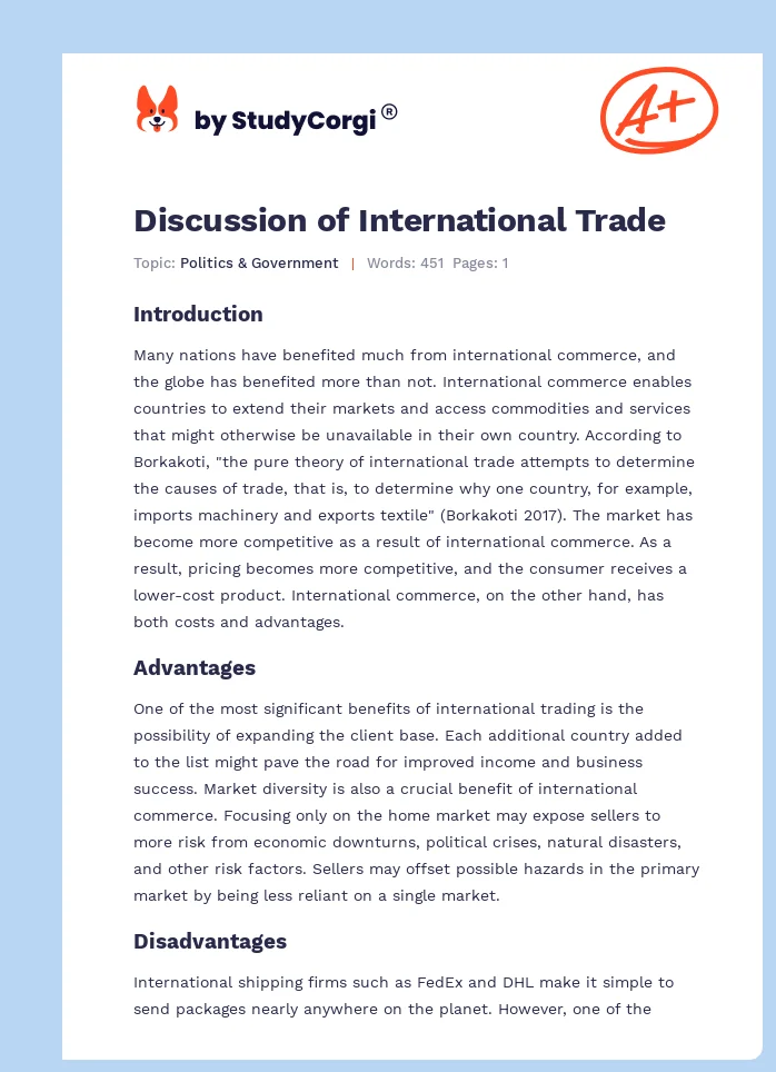 Discussion of International Trade. Page 1