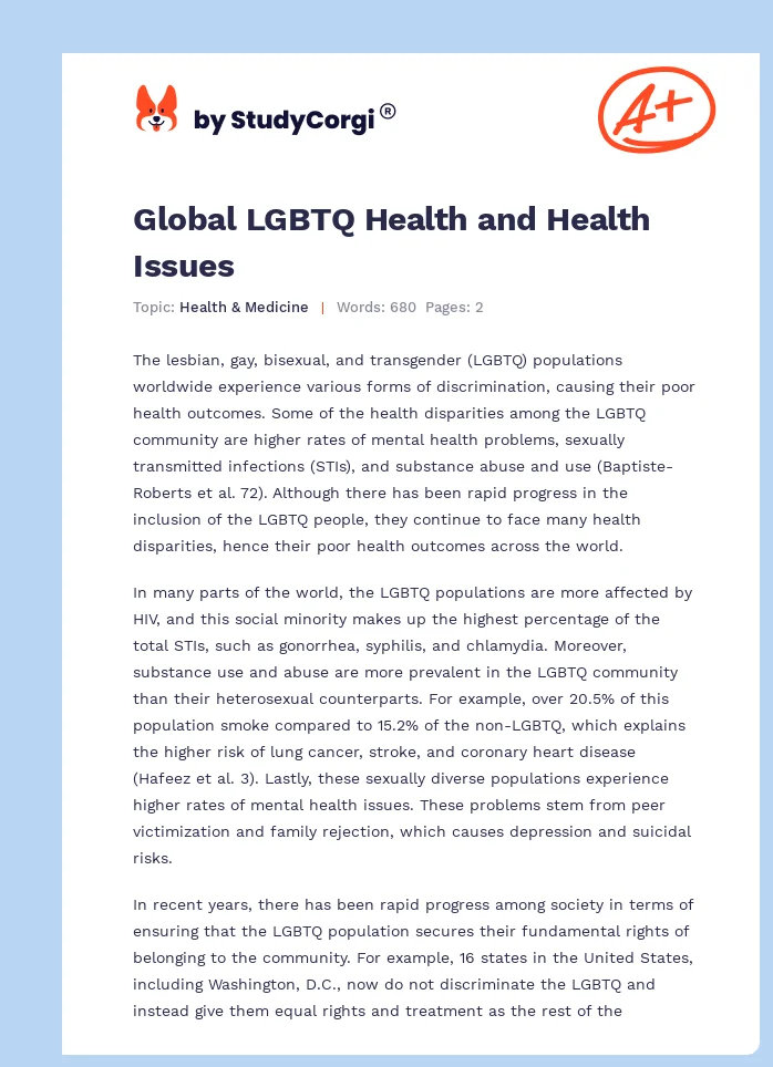Global LGBTQ Health and Health Issues. Page 1
