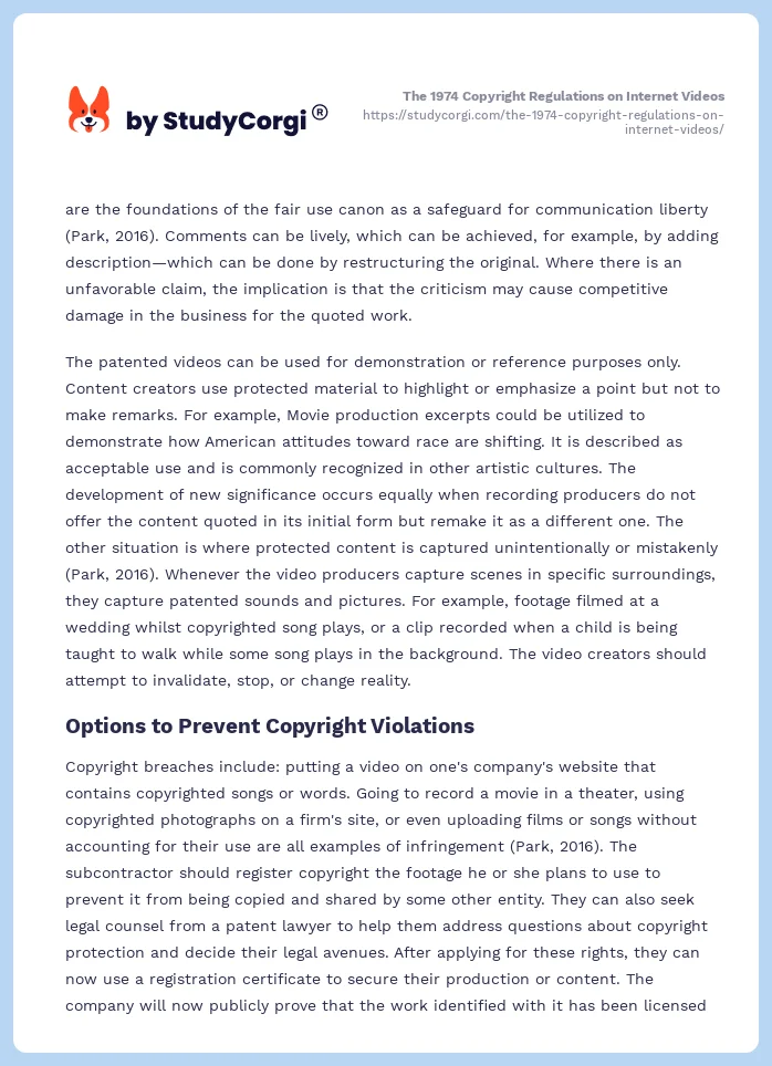 The 1974 Copyright Regulations on Internet Videos. Page 2