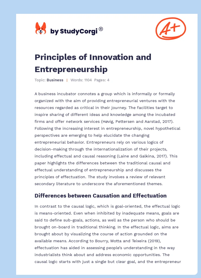 Principles of Innovation and Entrepreneurship. Page 1