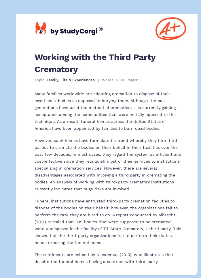 Working with the Third Party Crematory. Page 1