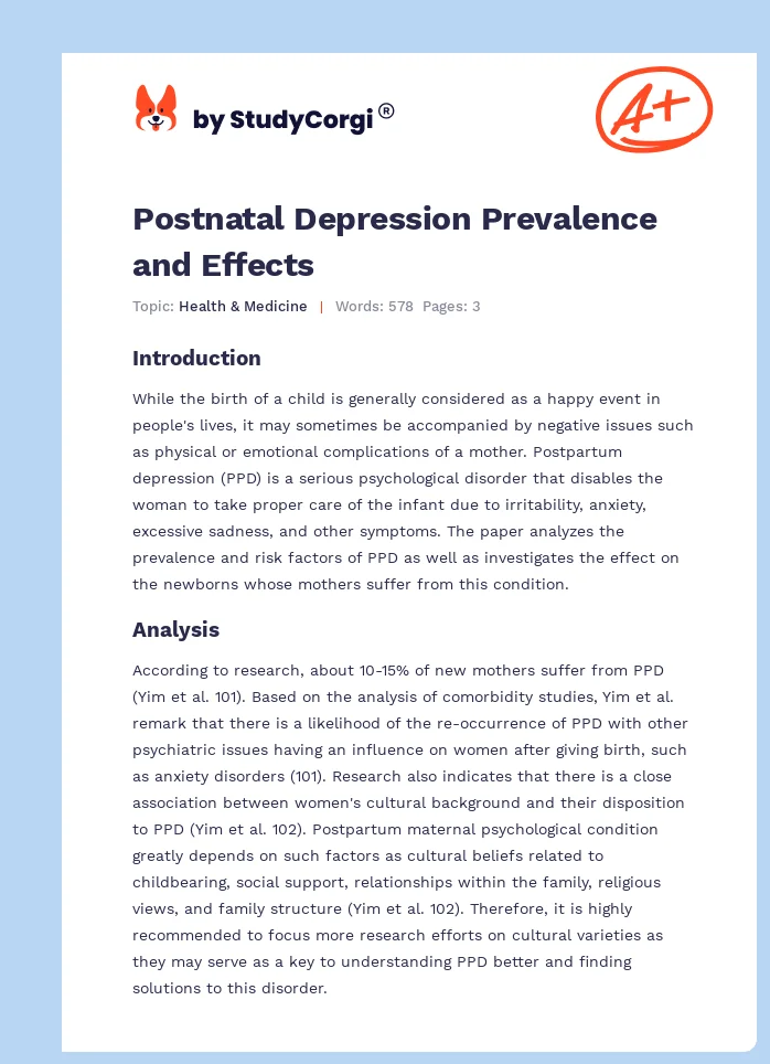 Postnatal Depression Prevalence and Effects. Page 1
