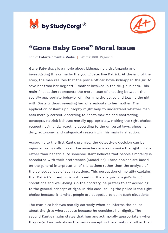 “Gone Baby Gone” Moral Issue. Page 1