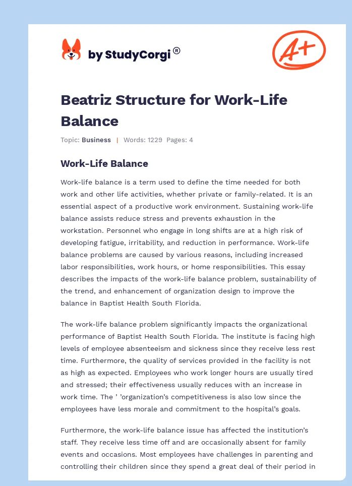 Beatriz Structure for Work-Life Balance. Page 1