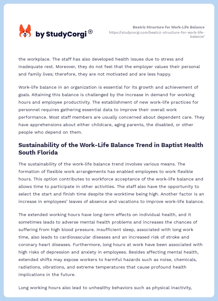 Beatriz Structure for Work-Life Balance. Page 2