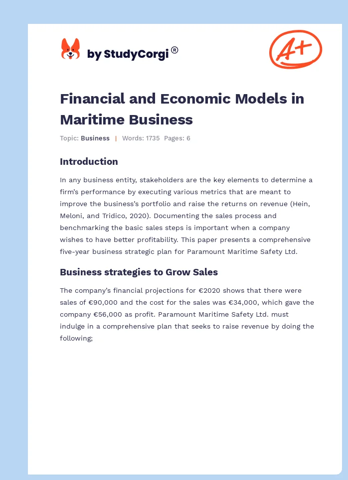 Financial and Economic Models in Maritime Business. Page 1