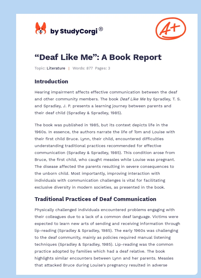 “Deaf Like Me”: A Book Report. Page 1