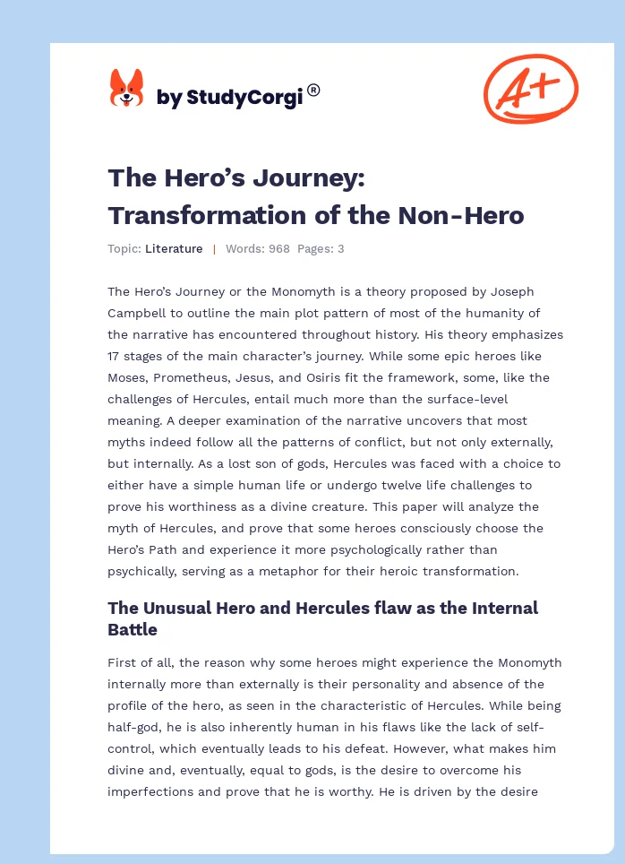 The Hero’s Journey: Transformation of the Non-Hero. Page 1