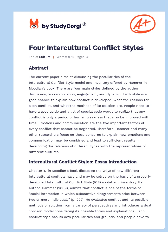 Four Intercultural Conflict Styles. Page 1