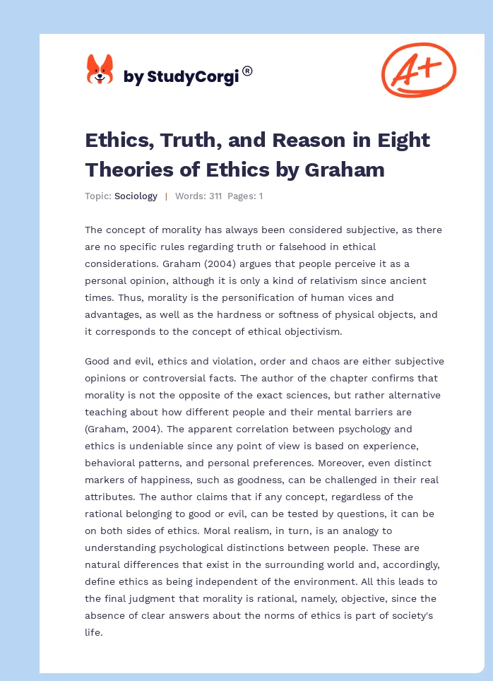 Ethics, Truth, and Reason in Eight Theories of Ethics by Graham. Page 1