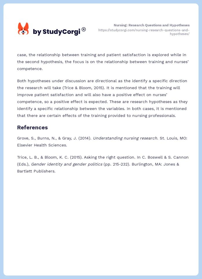 Nursing: Research Questions and Hypotheses. Page 2