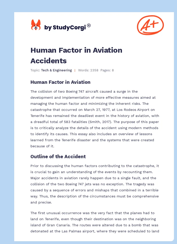 Human Factor in Aviation Accidents. Page 1
