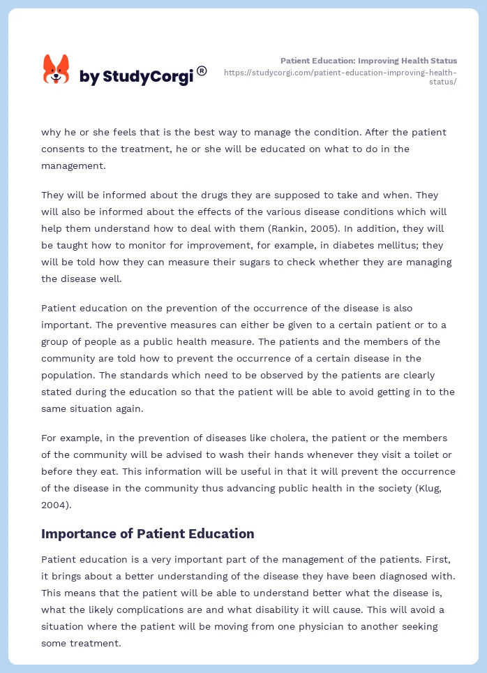 Patient Education: Improving Health Status. Page 2