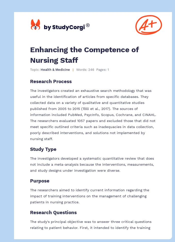 Enhancing the Competence of Nursing Staff. Page 1