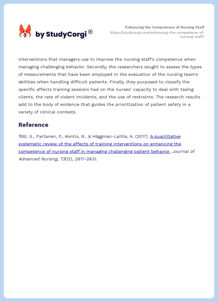 Enhancing the Competence of Nursing Staff. Page 2