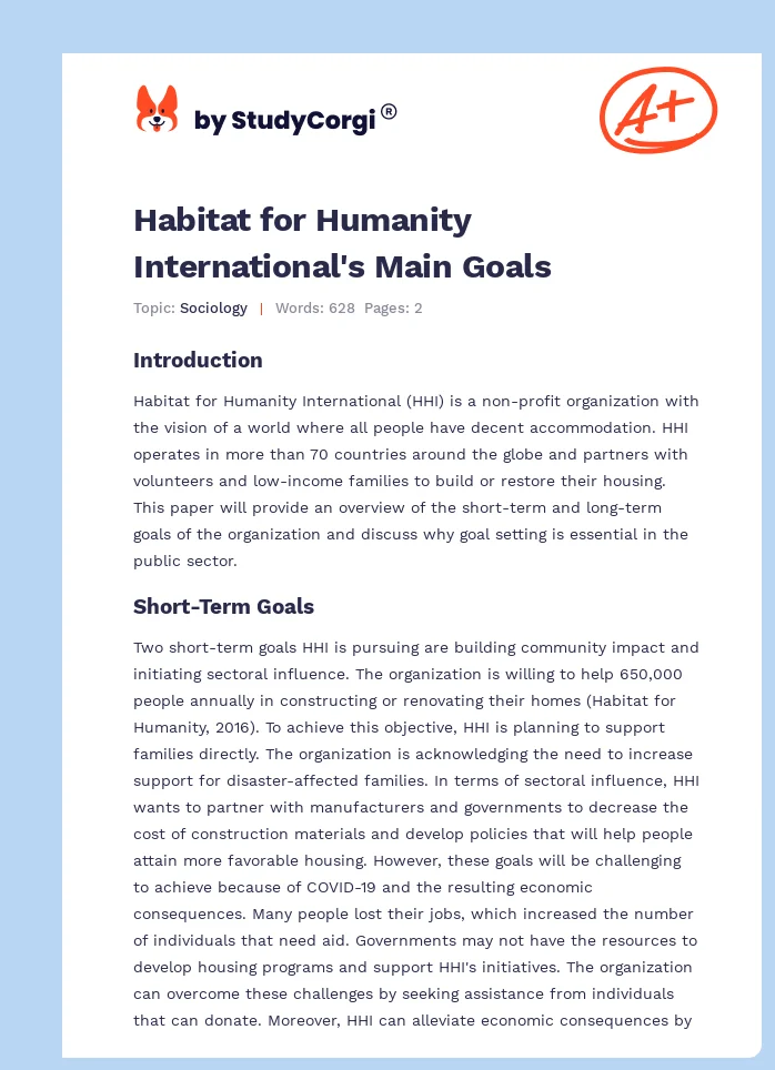 Habitat for Humanity International's Main Goals. Page 1